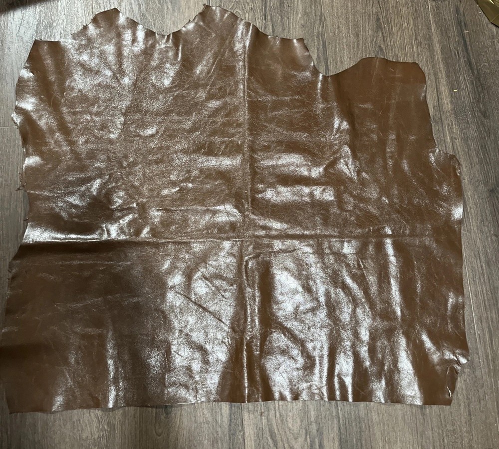 Dark brown DEER HIDE LEATHER 32”x27” irregular