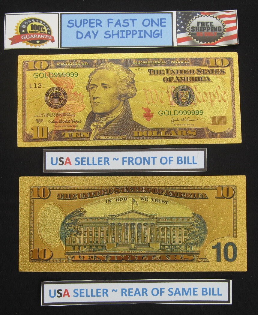 24k Gold Foil Plated US Currency Banknote Set-8 Bill Collectible Novelty