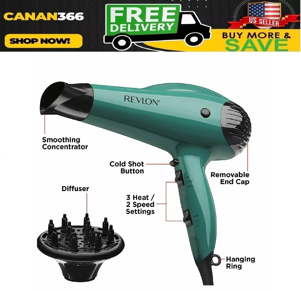 Revlon Professional Ionic Hair Blow Dryer Blower 1875W Volume Boost w/ Diffuser