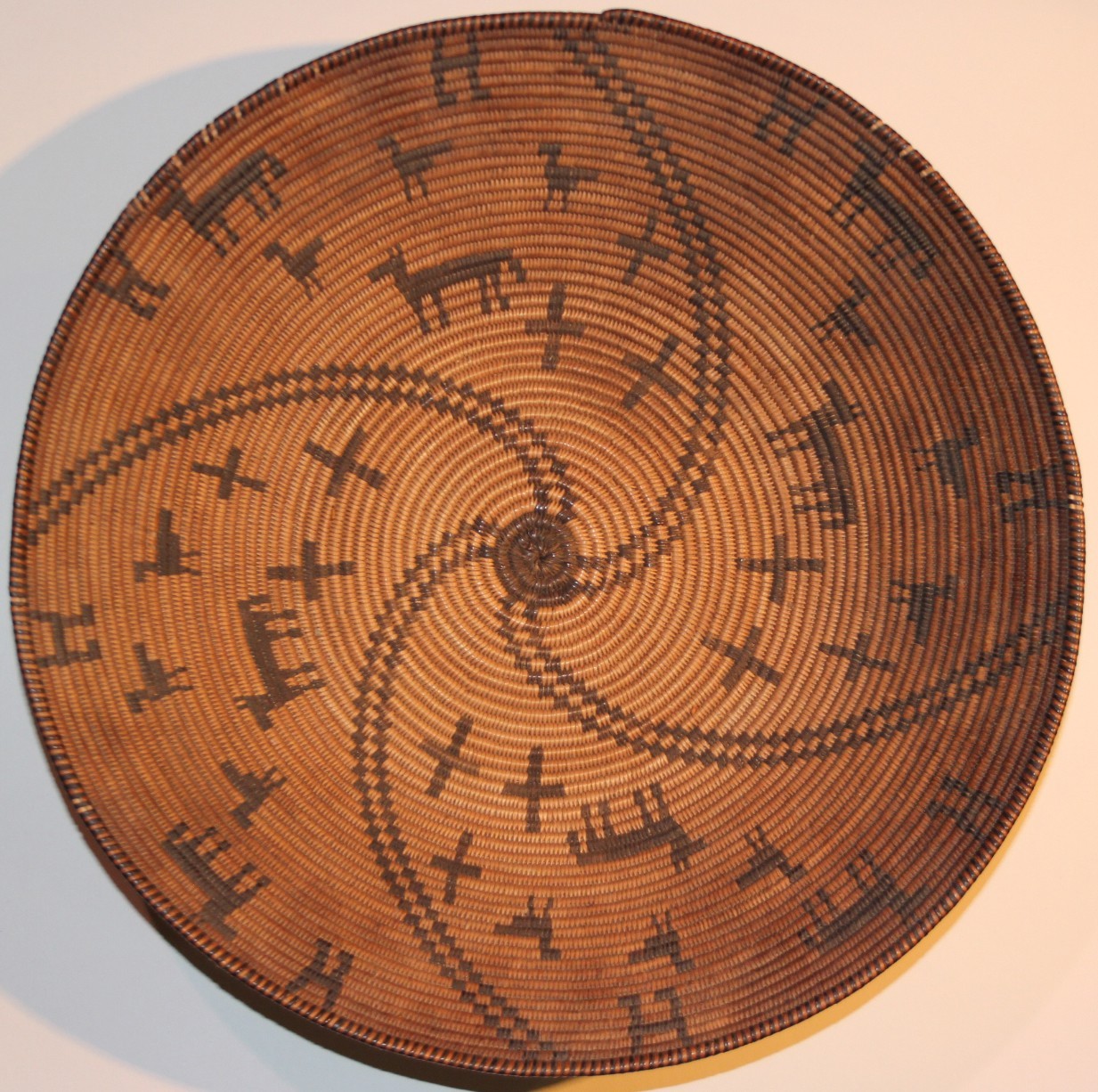 Vintage Apache Pictorial Basketry Tray with Animals, Birds and Crosses