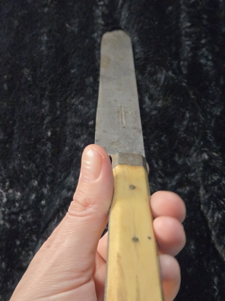 Antique William Harmar & Co Sheffield Kitchen Bread Knife 1800s Polished Wood