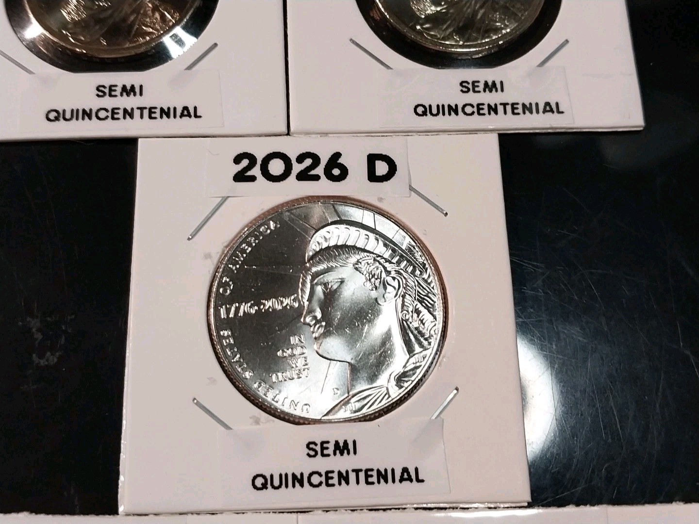 NEAR COMPLETE SET OF 2026 SEMI QUINCENTENIAL COINS IN HOLDERS WITH LABLES 9 PCS