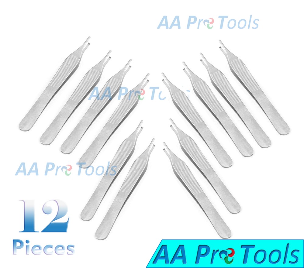 12 Pack Adson Tissue Forceps Straight 1x2 Teeth 4.75" Surgical Instruments