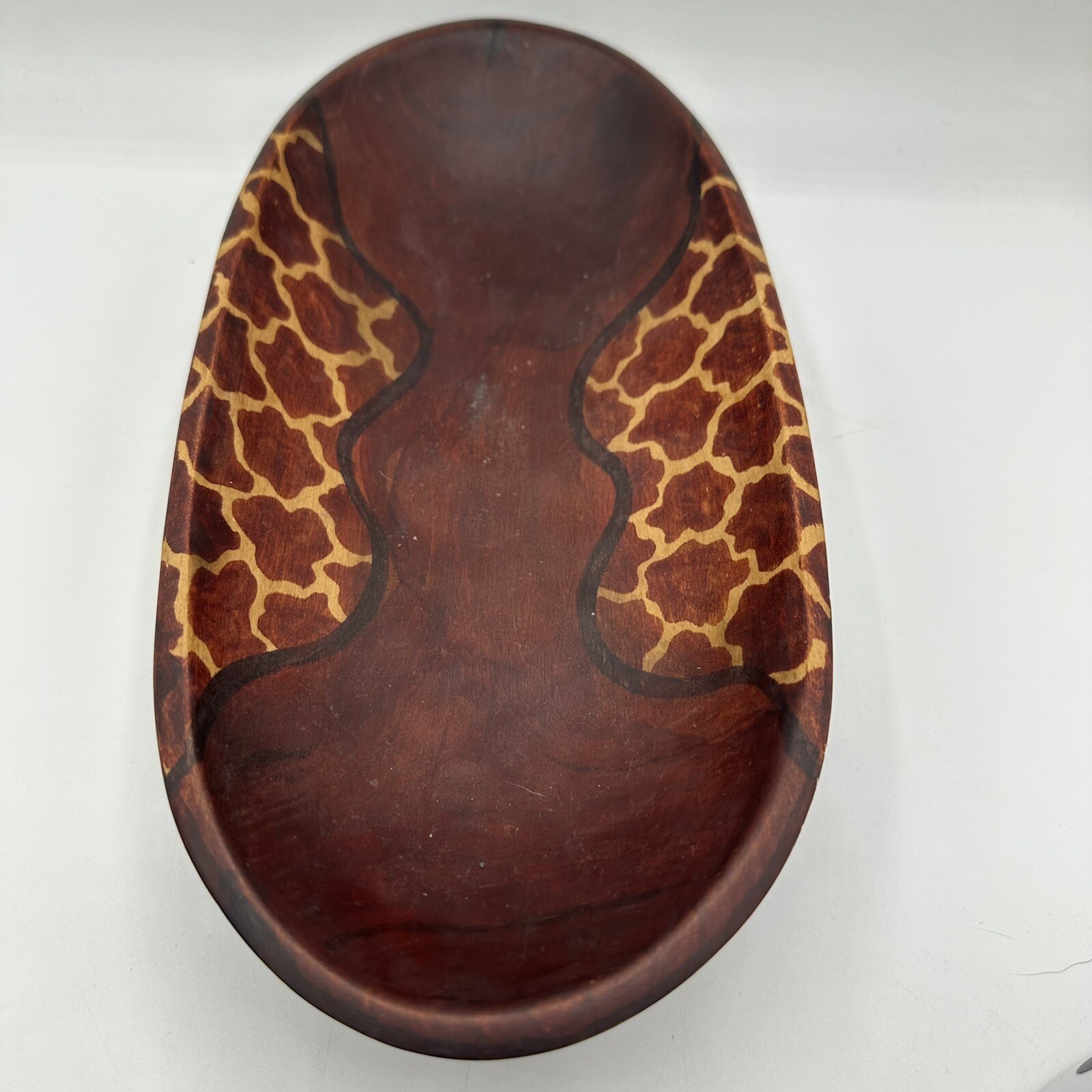 African Wooden Bowl Hand Carved From Kenya 11.5" x 5.5" Hand Painted Vintage