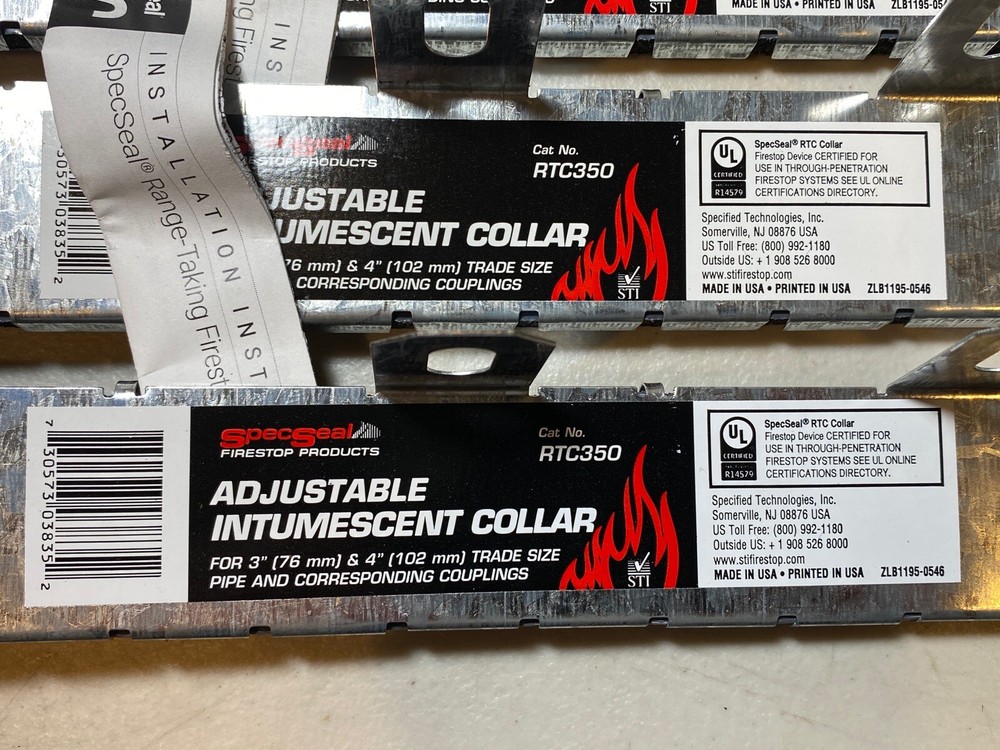 (6) SpecSeal RTC350 Adjustable Intumescent Firestop Collar 3-4" Pipe & Couplings