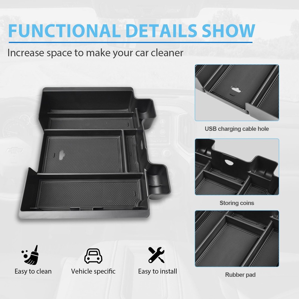 Center Console Organizer Compatible with 2019-2022 Chevy black