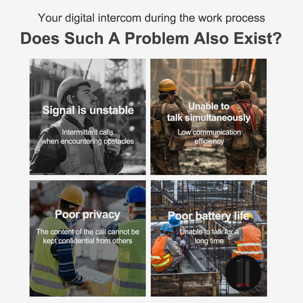 Full Deplux Mesh Digital Industrial Bluetooth Intercom Headset for 2 Users