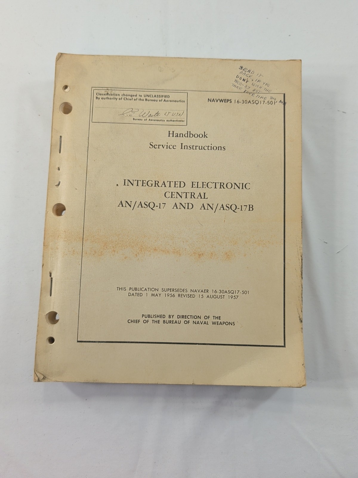 Handbook Service Instructions" for the Integrated Electronic Central AN/ASQ-17