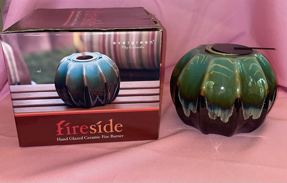 Evergreen FIRESIDE Hand Glazed Ceramic Fire Burner Fire Pit/Pot NIB