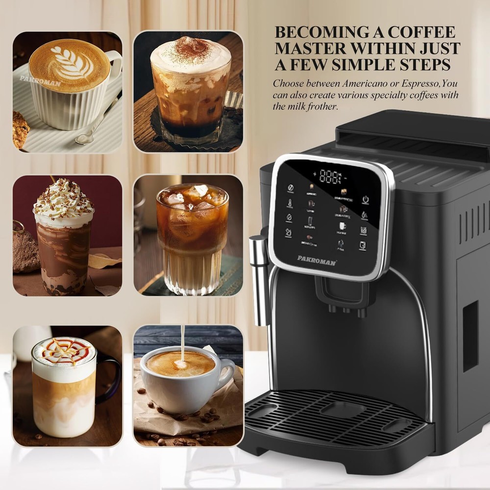 Fully Automatic Espresso Coffee Machine w/ Milk Frother Intuitive Touch Display