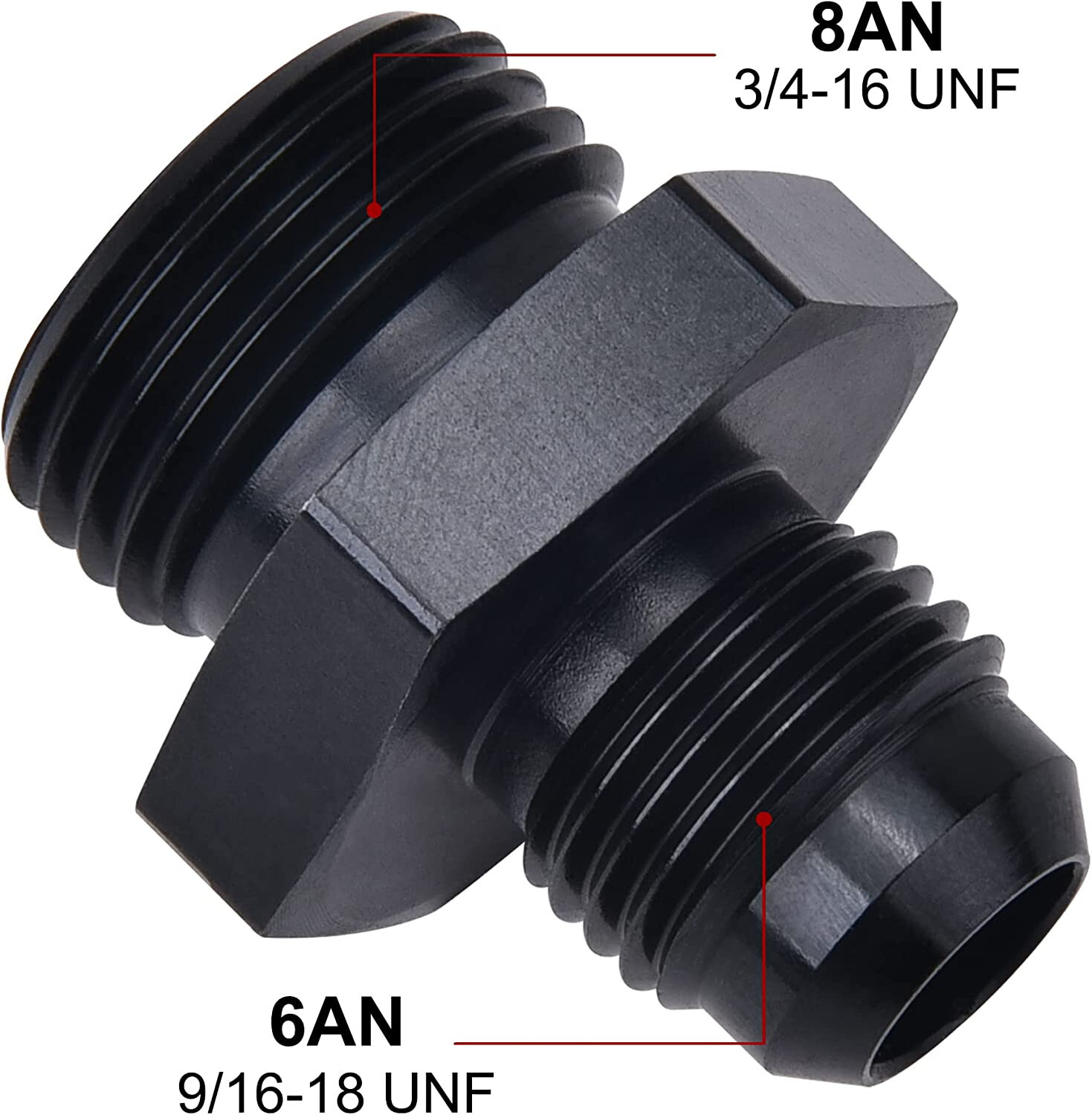 LokoCar Flare ORB 8AN to 6AN Male Fuel Rail Adapter Fitting Black 2PCS