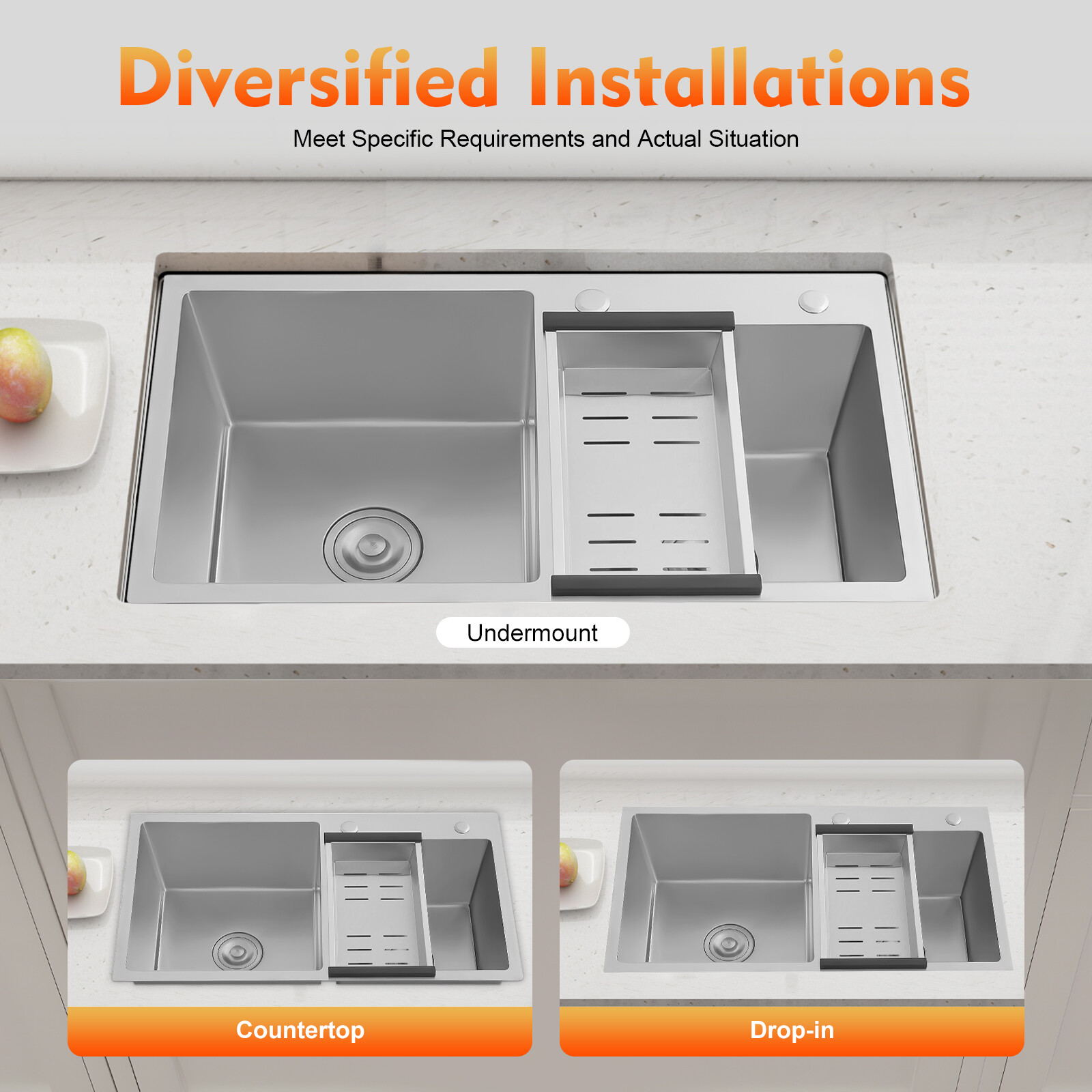 Stainless Steel Kitchen Sink Double Bowl Kitchen Sink with Drain Basket