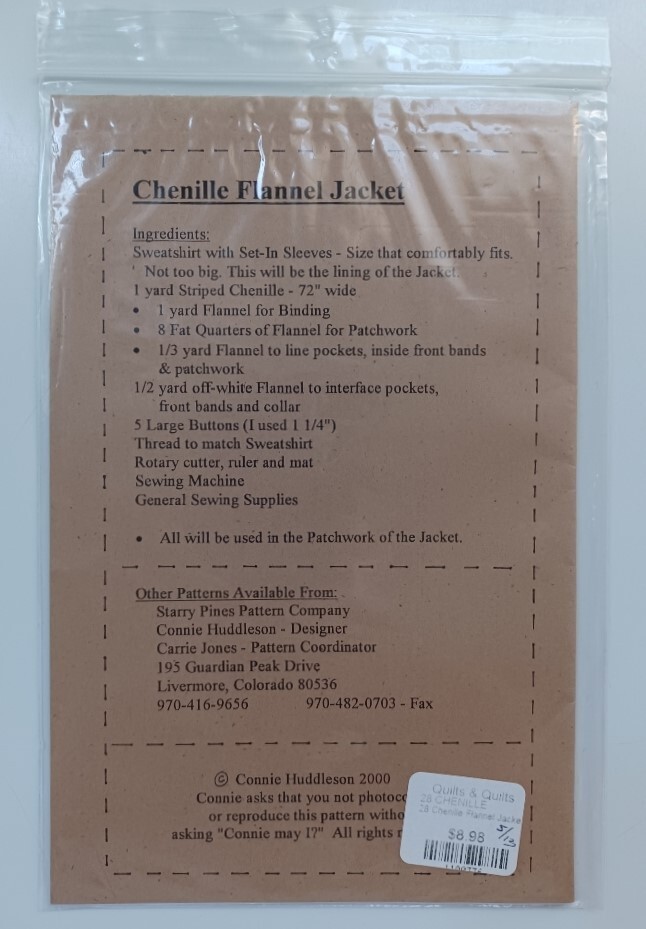 Starry Pines Pattern Co. - 28 Chenille Flannel Jacket by Connie Huddleson - New