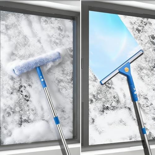 Professional Window Cleaning kit, 2-in-1 Window Squeegee with 51" Extension