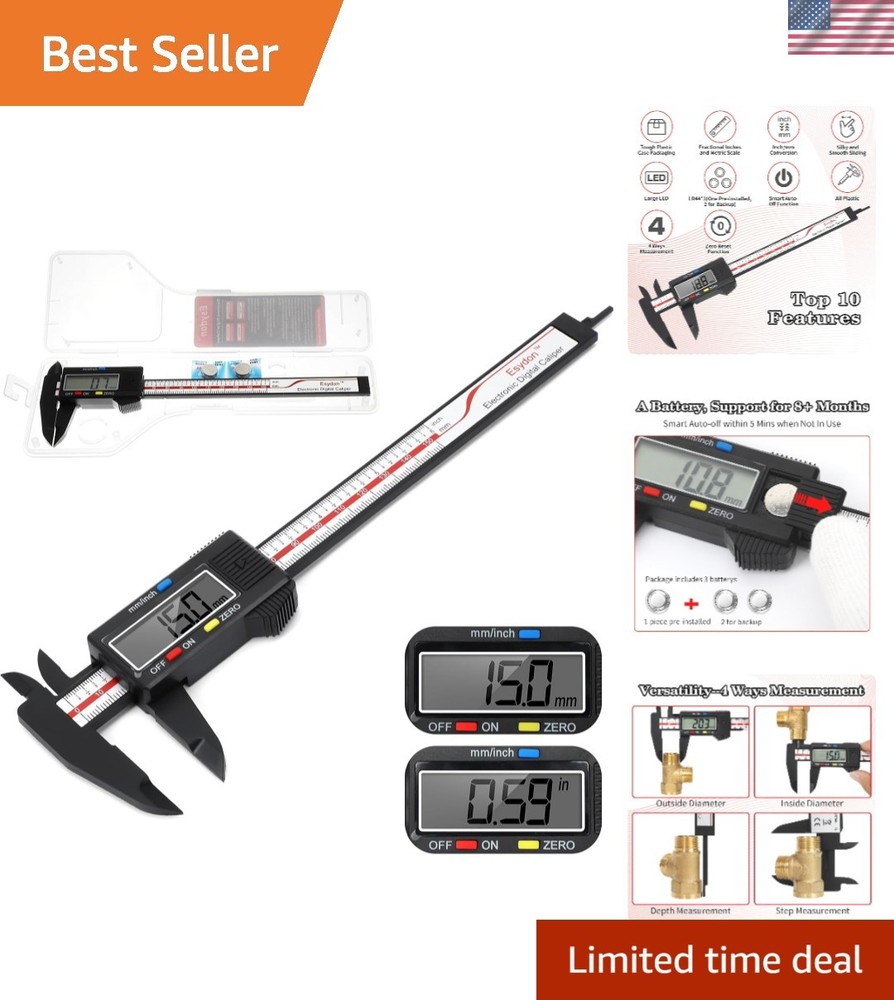 Versatile 6 Inch Measuring Tool - Digital Caliper with Smart Auto-Off Feature