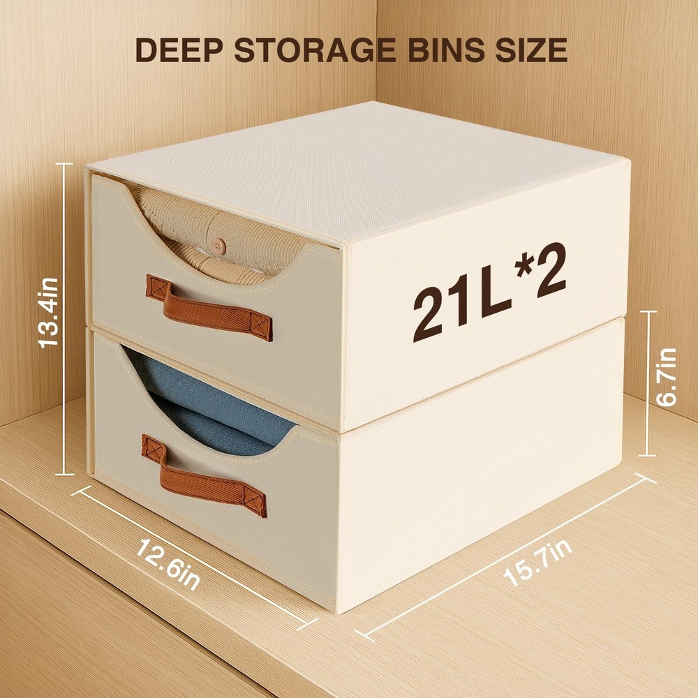 Stackable Storage Drawers - Large Collapsible Storage Bins with Drawers, 4 Pa...