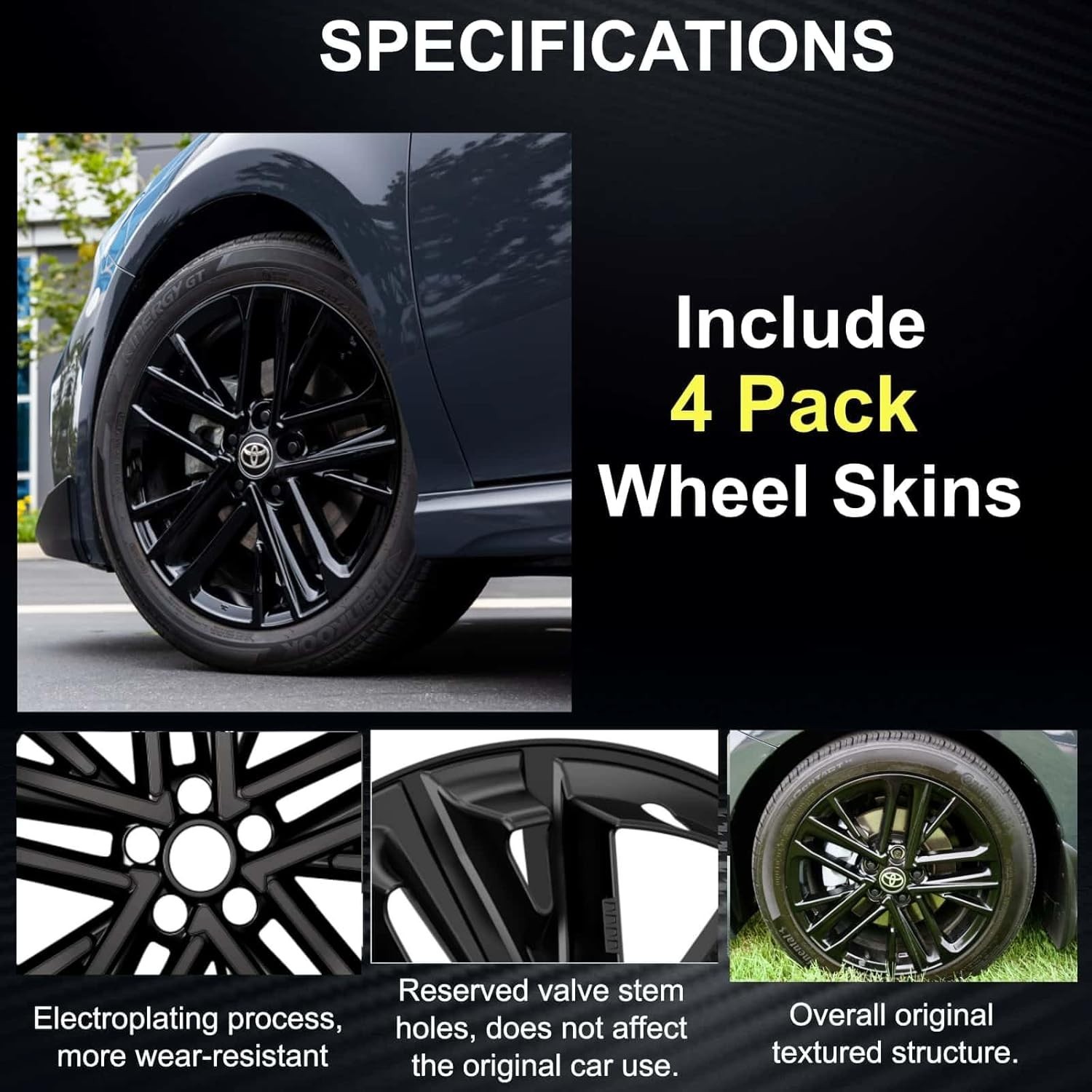 Black Wheel Skins for 2025 Toyota Camry Hybrid;18 inch ;4 Pack