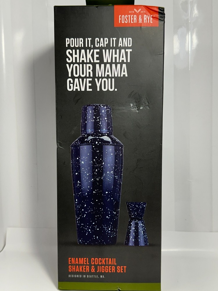 Foster & Rye Enamel Cocktail Shaker & Double Jigger Set BLUE Bartender Kit