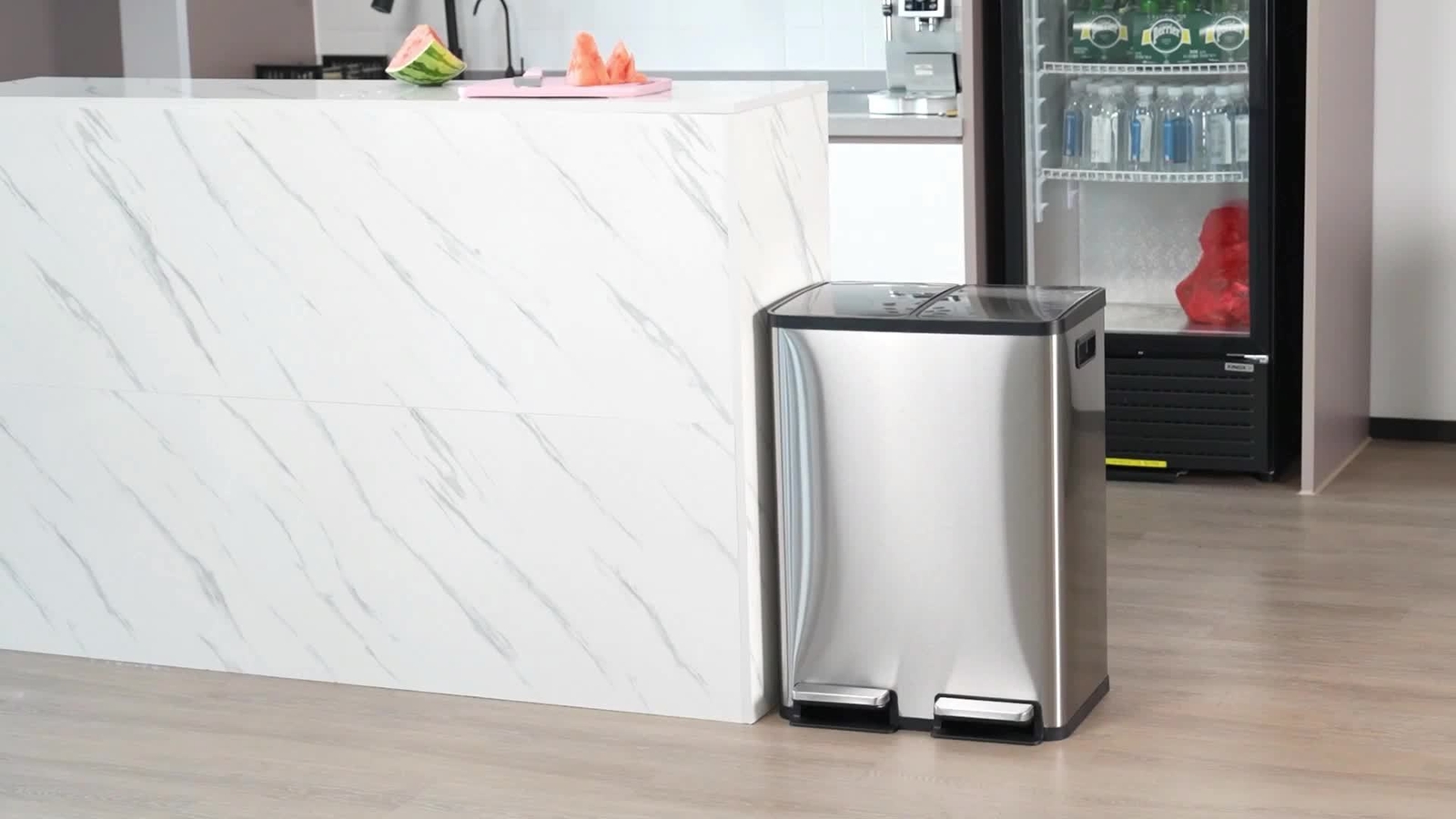 60 Liter Lid Trash Can Large Stainless Waste Bin Compartment Plastic 2x8 Gallon