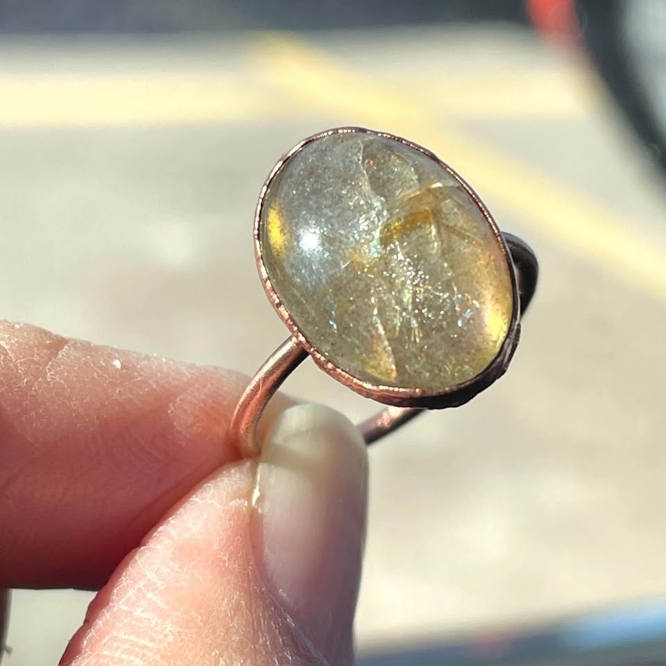 Handmade Labradorite Cabochon Copper Ring - 6
