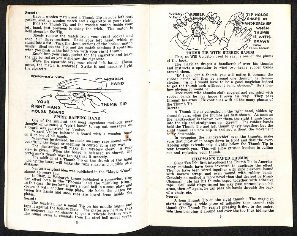 "50 Tricks with a Thumb Tip" Milbourne Christopher Magic Booklet 24pp c1948