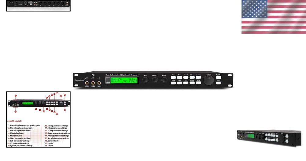 High-Quality Karaoke Audio Processor with 3 Microphone Channels and EQ Control=