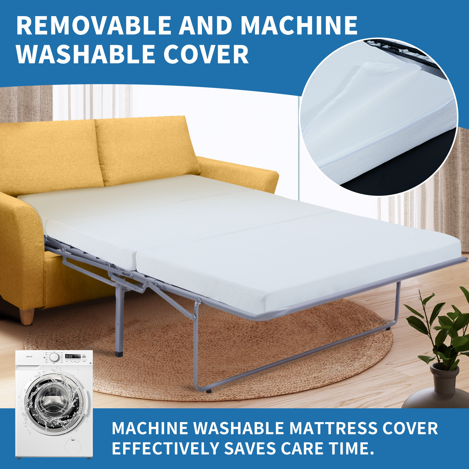 SLSY 4 Inch Memory Foam Replacement Mattress for Sofa Beds 3 Fold Mattress