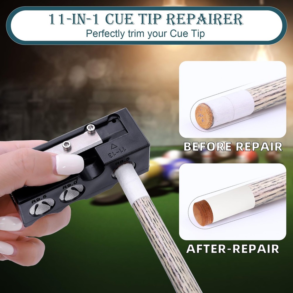 11in1 Billiards Pool Cue Tips Replacement Kit, Pool Cue Tip Shaper with Pool ...