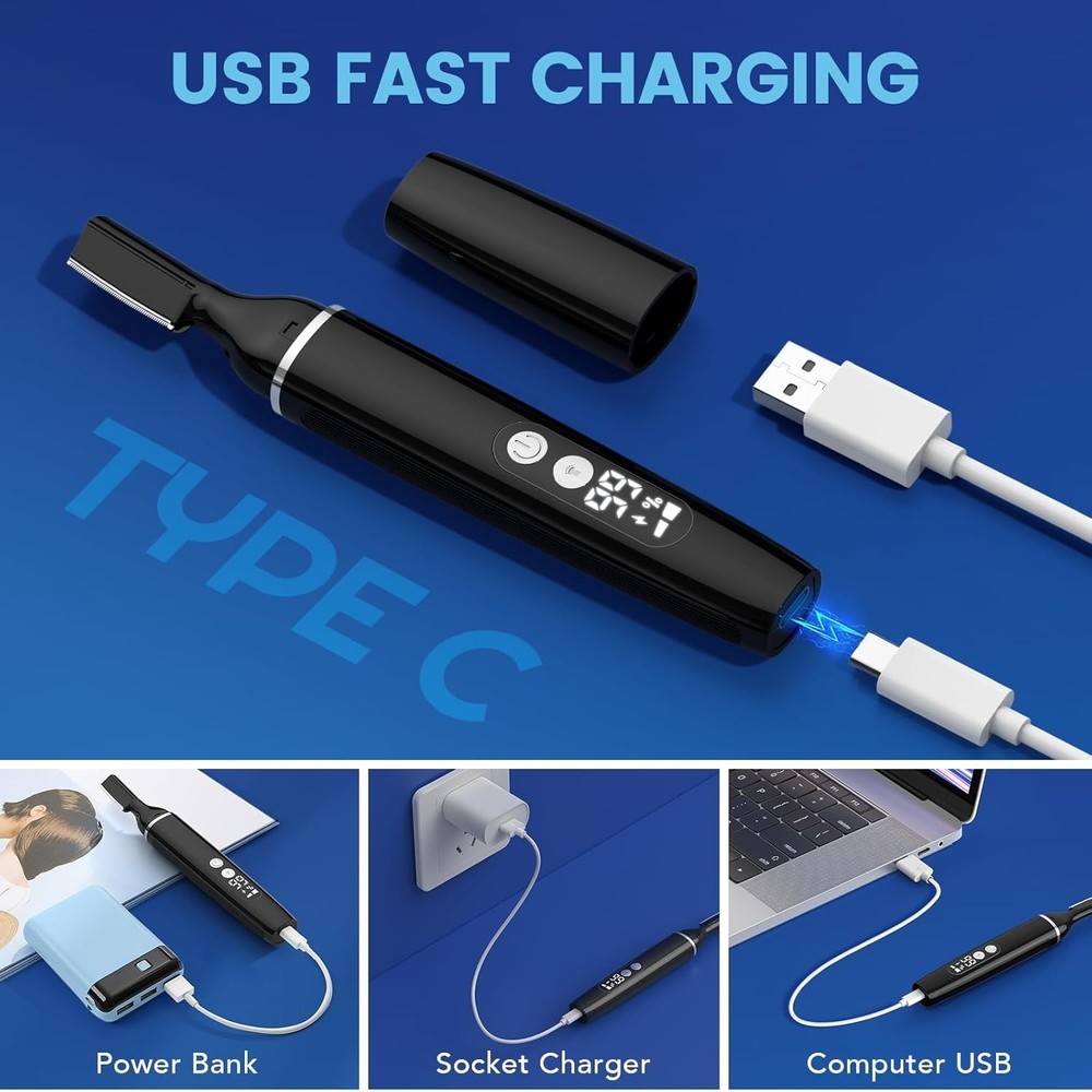 Eyebrow Trimmer Electric Eyebrow Razor with Digital Display LED Light, 2-Spee...