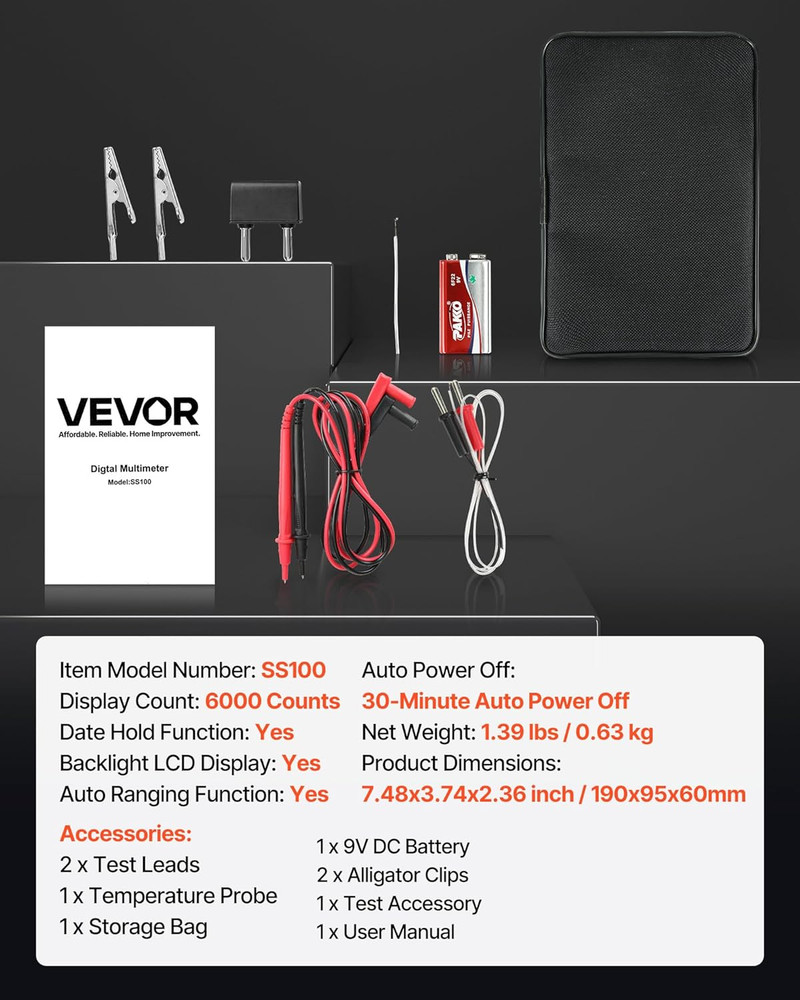 Digital Multimeter, 6000-Count TRMS DC/AC Voltmeter Current Tester, Auto-Ranging
