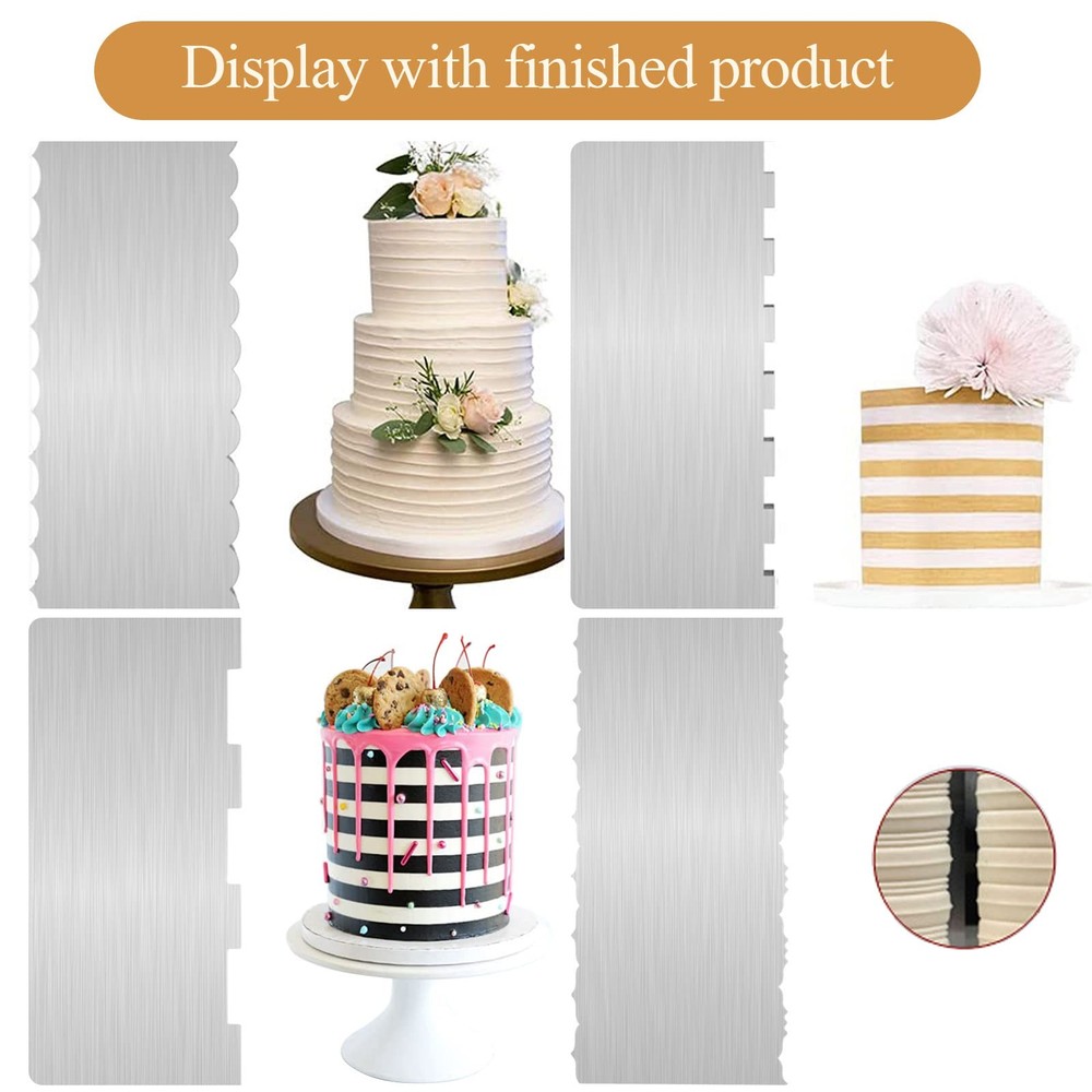 4 PCS 9 Inch Stainless Steel Cake Scraper, Double Sided Patterned Edge Tool