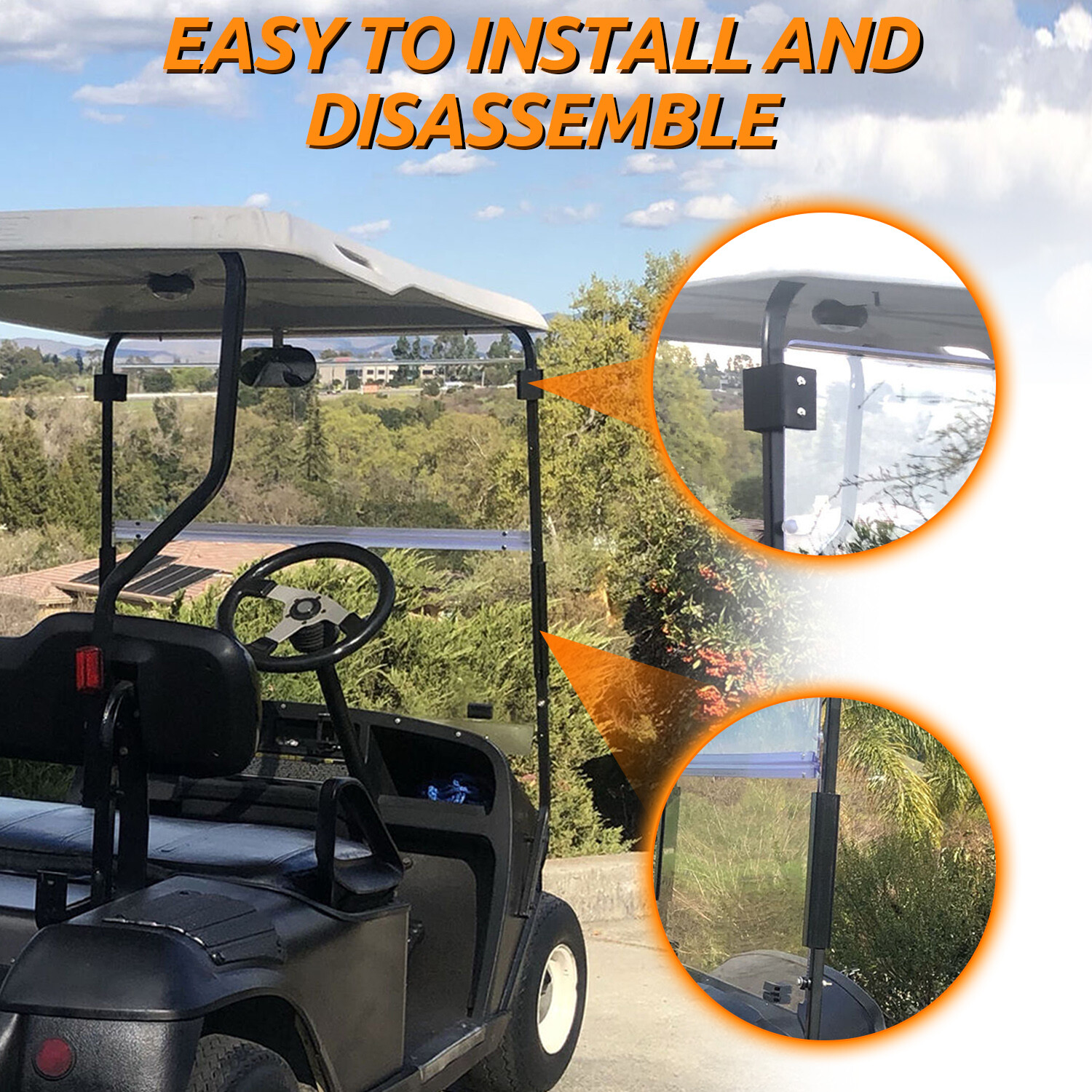 For EZGO TXT Medalist 1994-2013 14 Folding Golf Cart Windshield Clear Windscreen