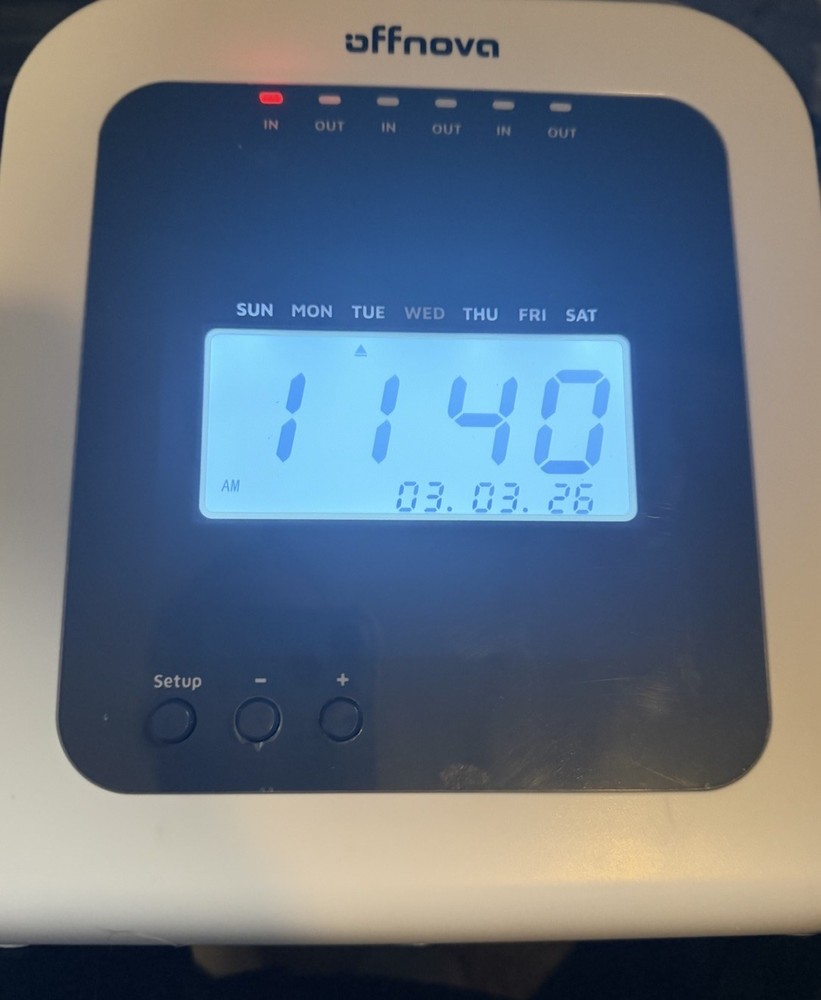 Offnova Thermal Time Clock In/Out Attendance Machine.  No Cards Clock Only