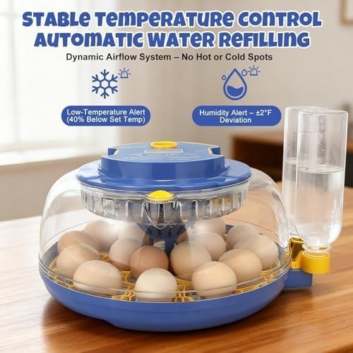 18 Egg Incubator with Humidity Display, Egg Candler, Automatic Egg Turner,
