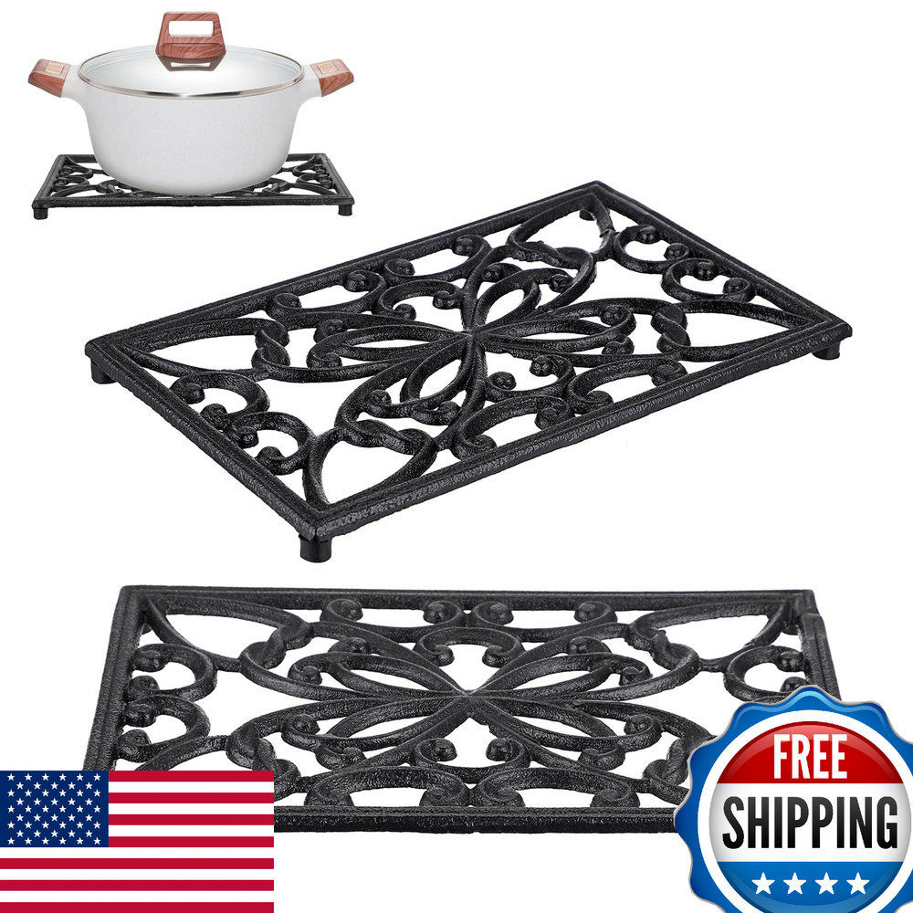 Sumnacon 2-Pack Rectangle 10x6.1" Cast Iron Trivet - Rustic, Heat Resistant