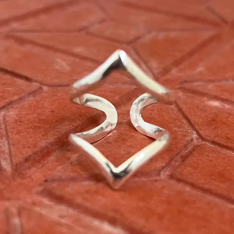 Chevron Ring, 925 Sterling Silver Ring, Splint Knuckle Ring, Adjustabl  All size