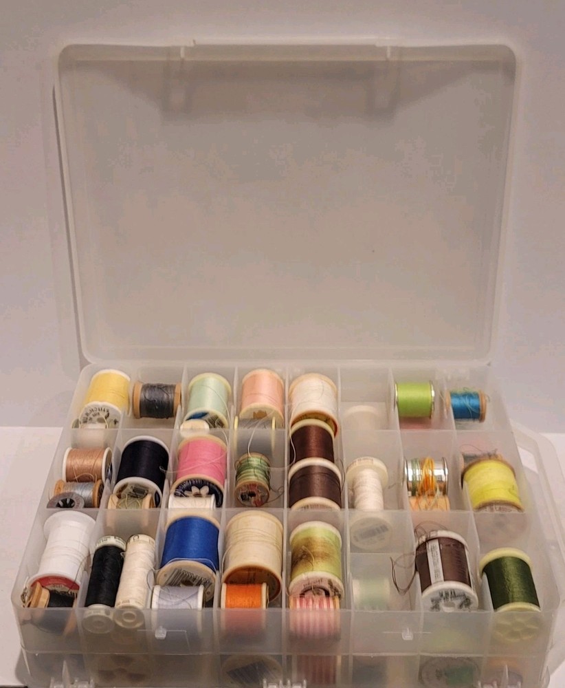 Plastic Double Sided Sewing Thread Storage Case With Various Threads Included