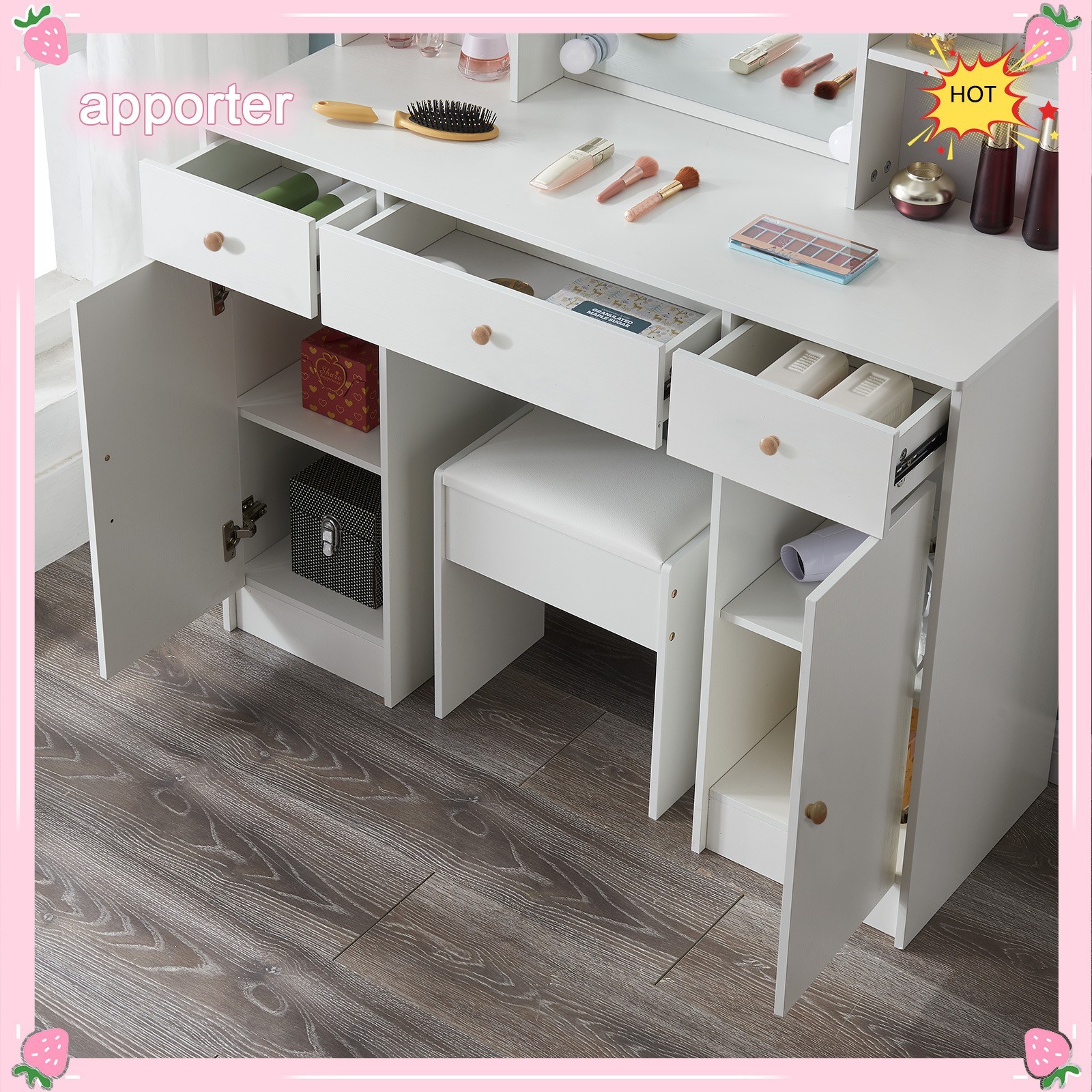 10 Bulbs Lights LED Mirror Bedroom White Makeup Dressing Vanity Table