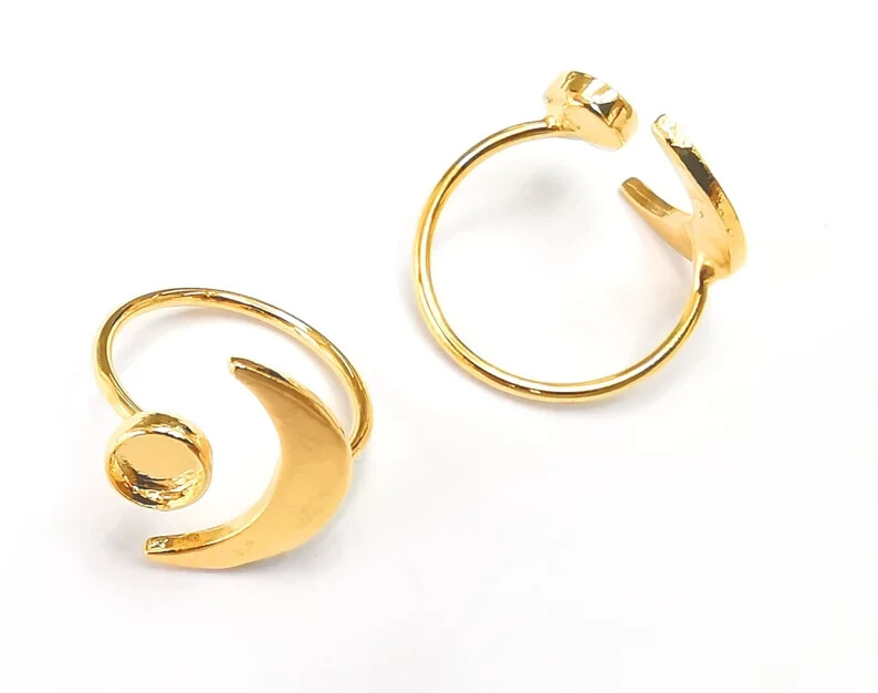 Crescent Moon Ring Blank Base Setting Cabochon Mounting Shiny Gold Plated G27724