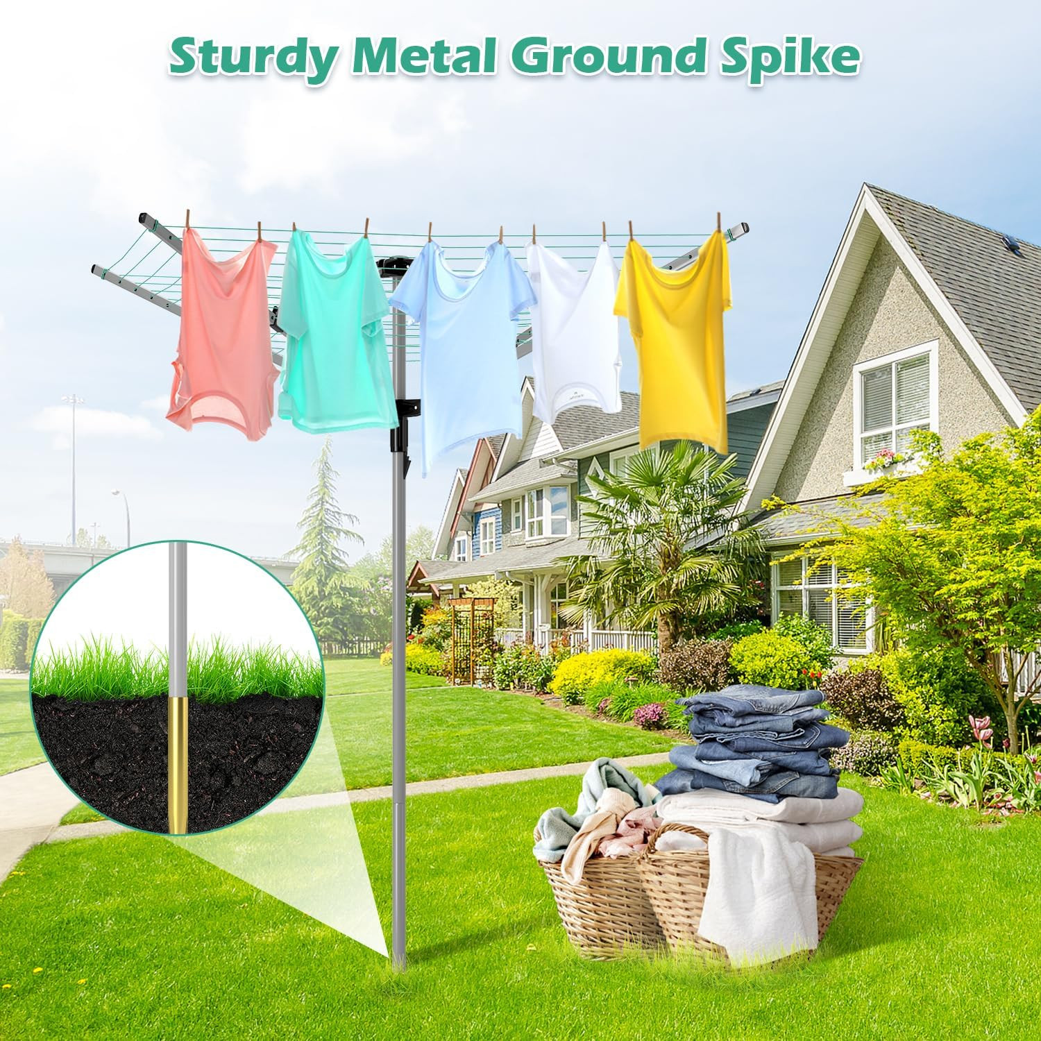 Rotary Umbrella Drying Rack Outdoors, 4-Arm Umbrella Clothesline for Laundry, Ad