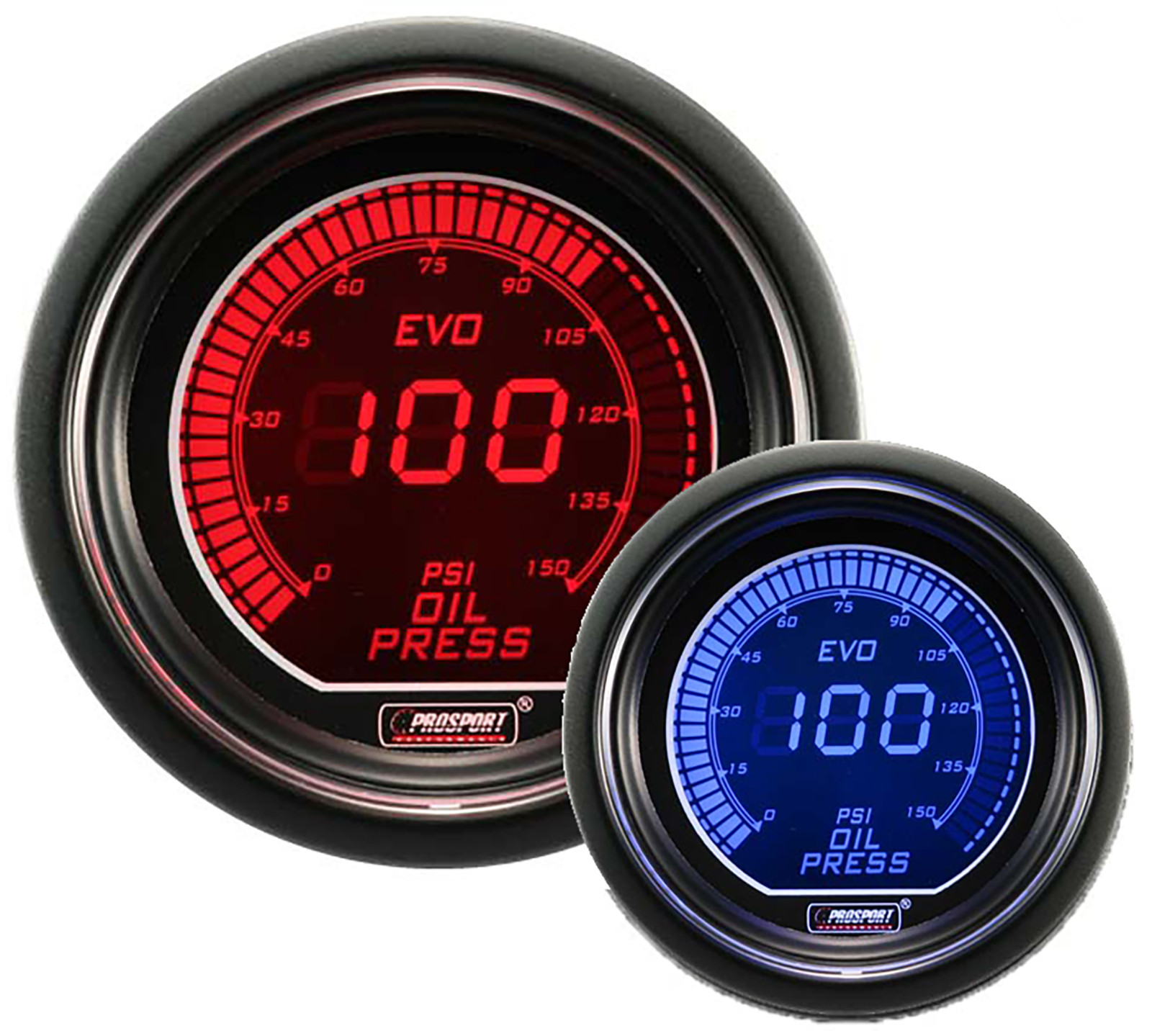 52mm Evo Red/Blue Electrical Oil Pressure Gauge with sender