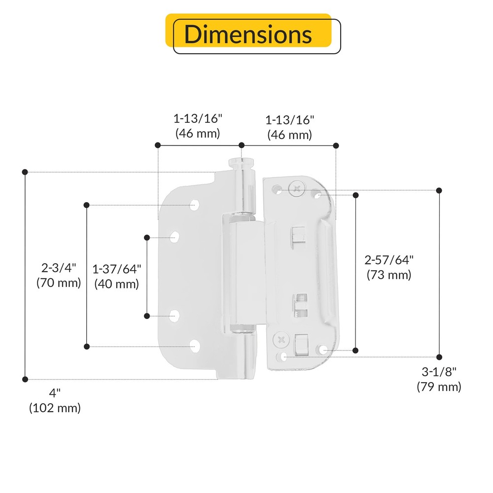 Brixwell Adjustable Set Hinge 4" Height, Non-Removable Pin, Brass, White