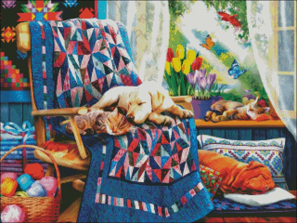 Springtime Nap - DIY Chart Counted Cross Stitch Patterns Needlework DMC Color