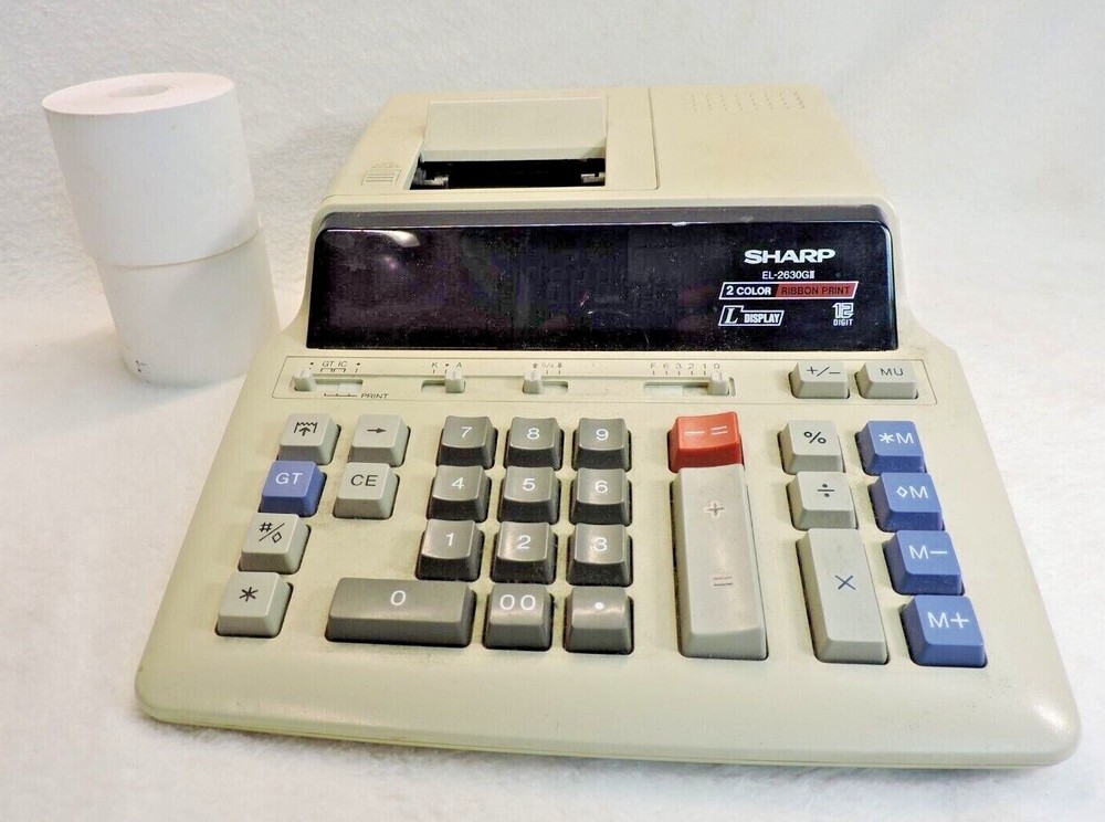 VINTAGE SHARP ELECTRONIC CALCULATOR (7D161471) W/2 PAPER SPOOLS - USED**