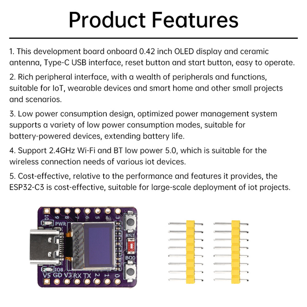 ESP32-C3 0.42-inch OLED WIFI Bluetooth Development Board Type-C 4M SPI Flash