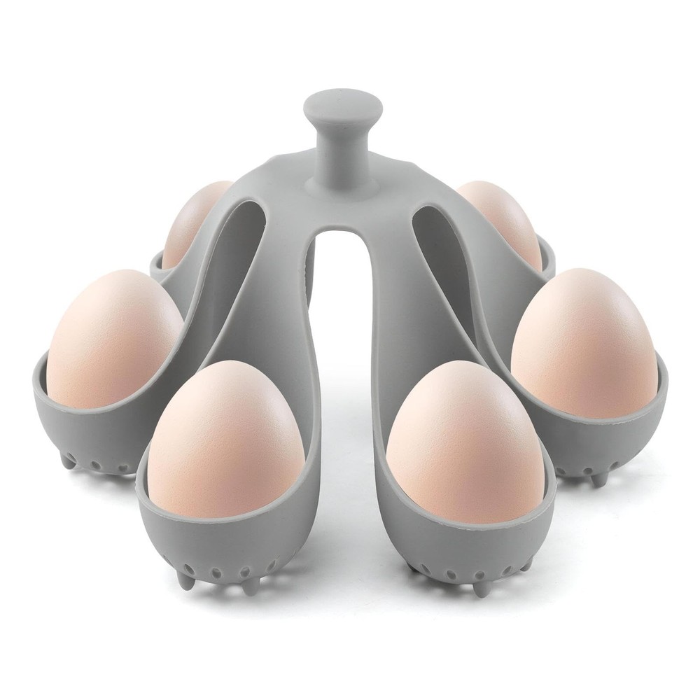 Silicone Egg Boiler Rack Freestanding Holds 6 Poached, grey