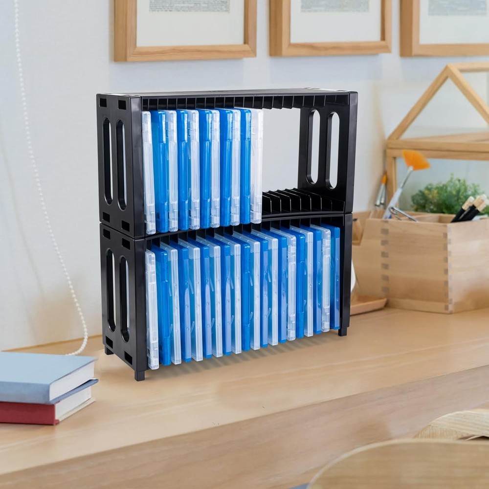 alavisxf xx DVD Storage Rack, Stackable ABS 2 Pack Black