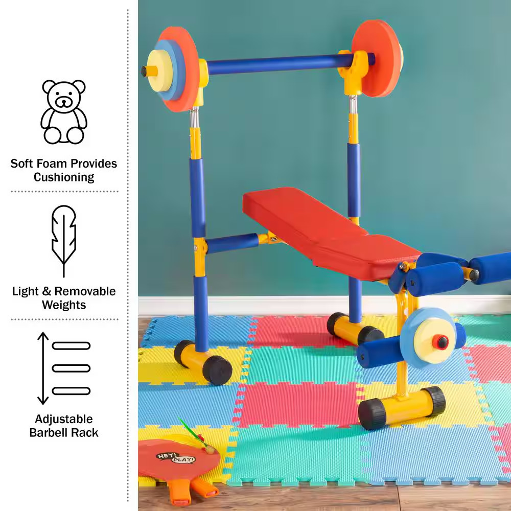Toy Weight Bench Workout Equipment Set for Beginner Exercise, Weightlifting with
