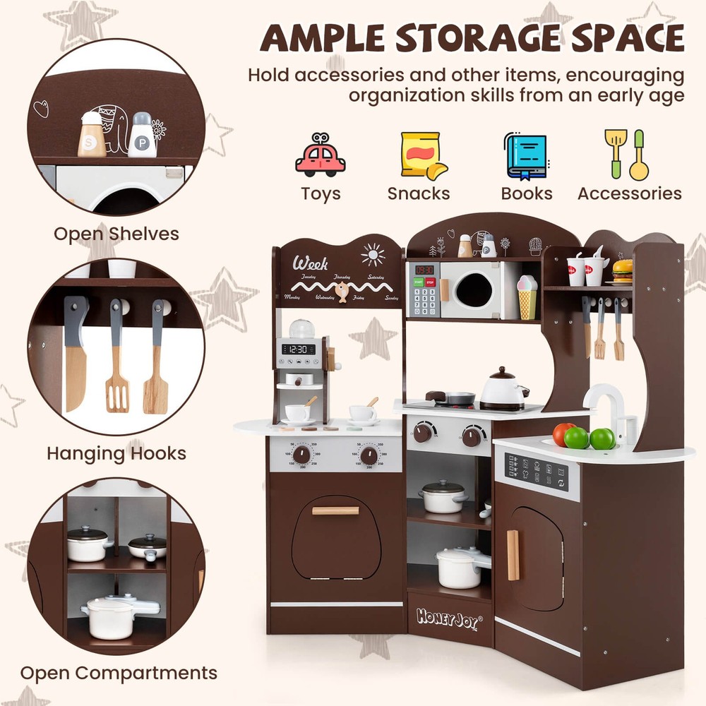 Corner Kitchen Playset w/ Coffee Machine Oven Microwave Washing Machine