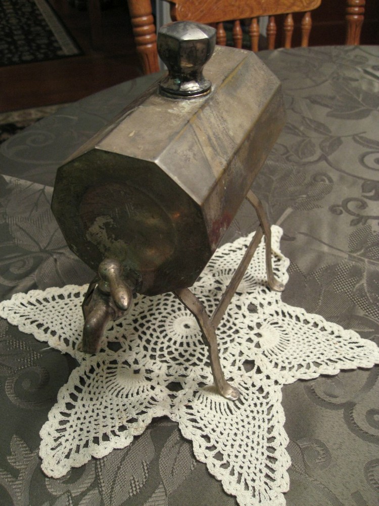 primitive silver plate decagon – maple syrup or cream dispenser